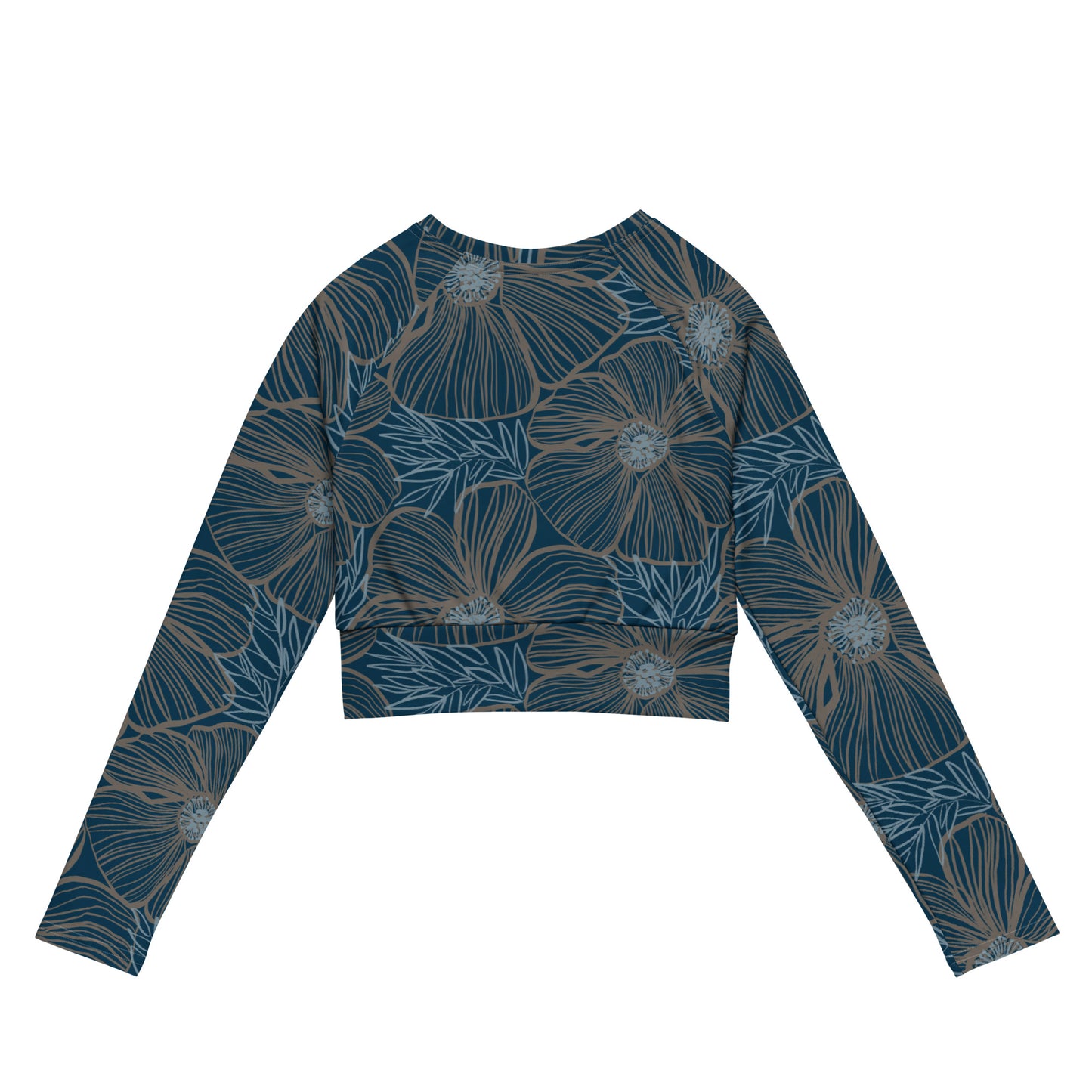 Recycled Long-Sleeve Crop Top - Blue Hibiscus