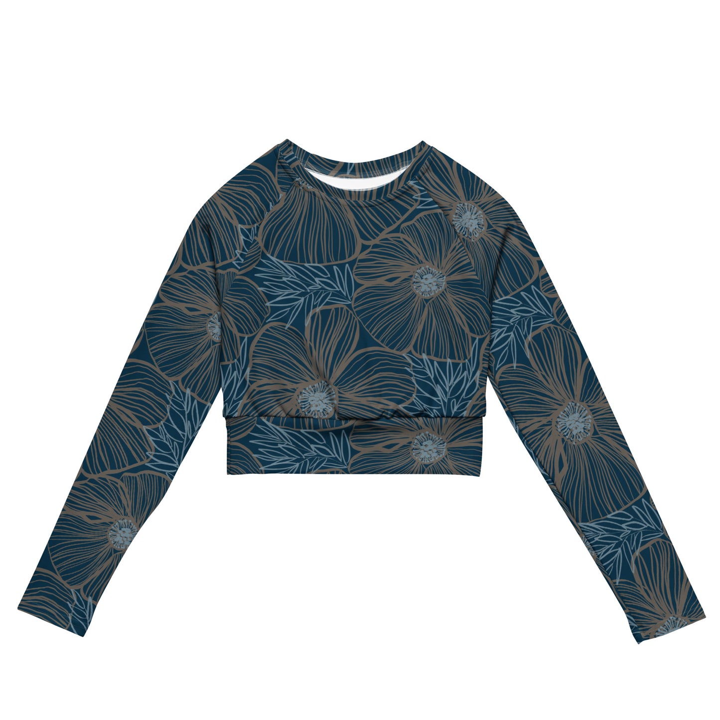 Recycled Long-Sleeve Crop Top - Blue Hibiscus