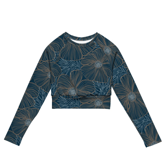 Recycled Long-Sleeve Crop Top - Blue Hibiscus
