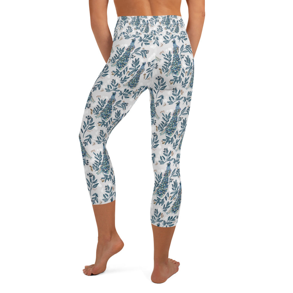 Yoga Capri Leggings -Peacock & Floral