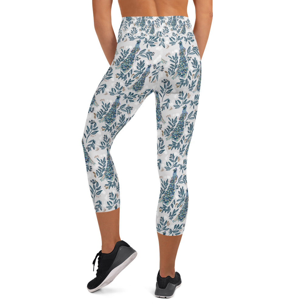 Yoga Capri Leggings -Peacock & Floral