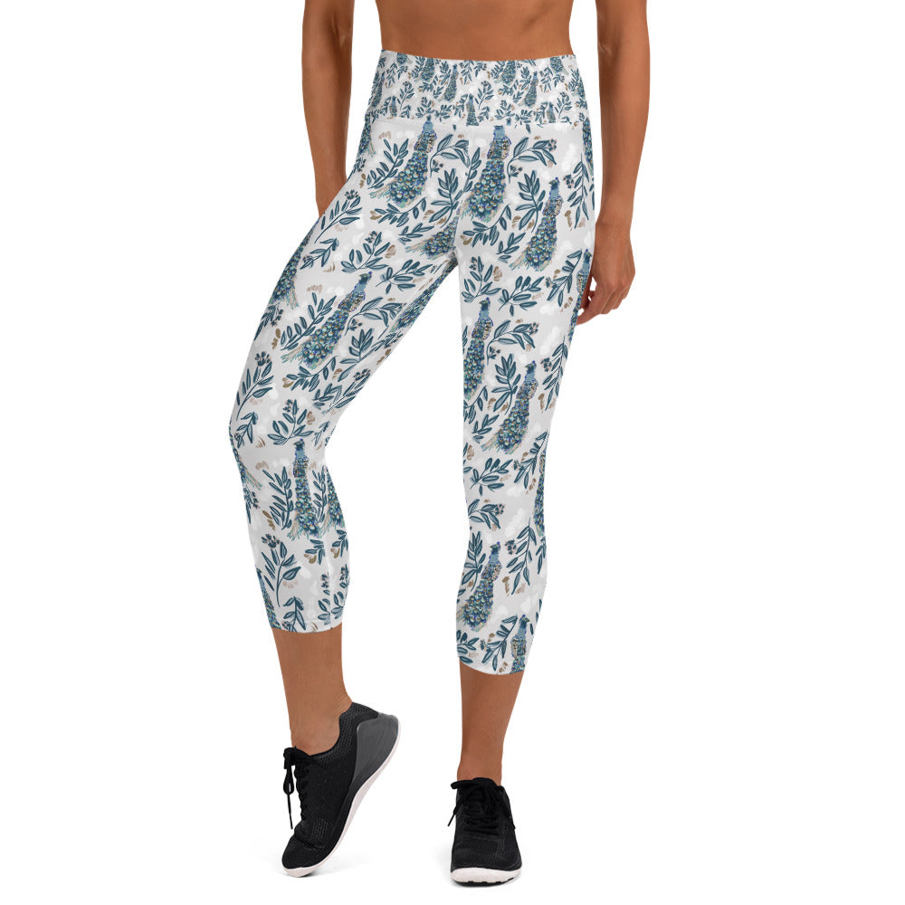 Yoga Capri Leggings -Peacock & Floral