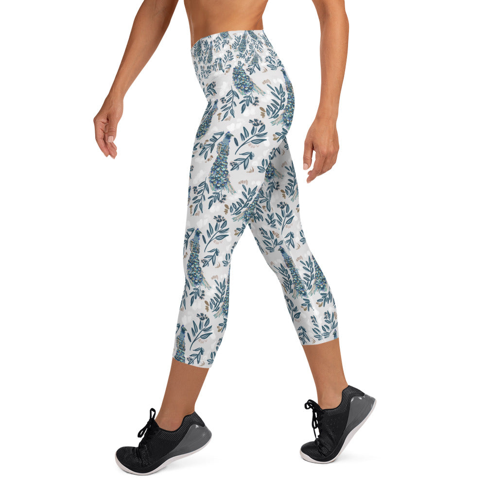 Yoga Capri Leggings -Peacock & Floral