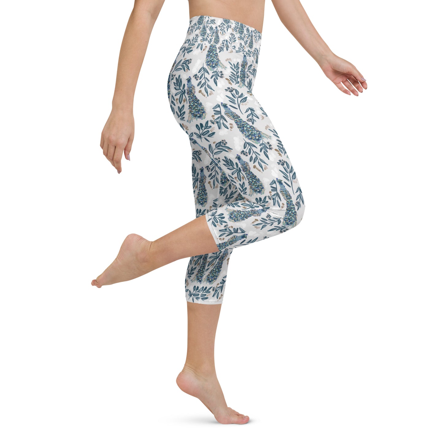 Yoga Capri Leggings -Peacock & Floral