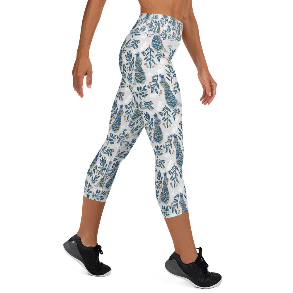 Yoga Capri Leggings -Peacock & Floral