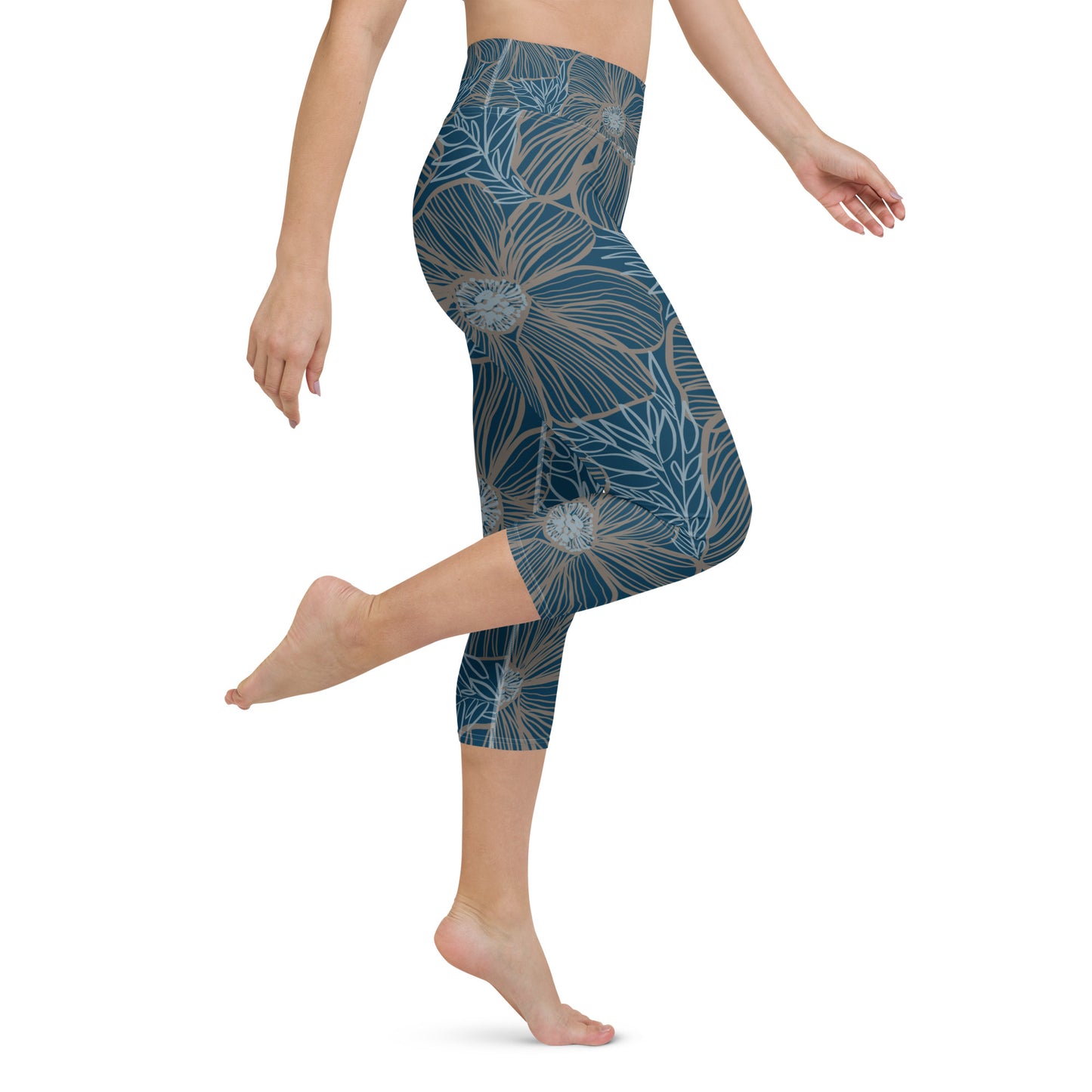 Yoga Capri Leggings - Blue Hibiscus