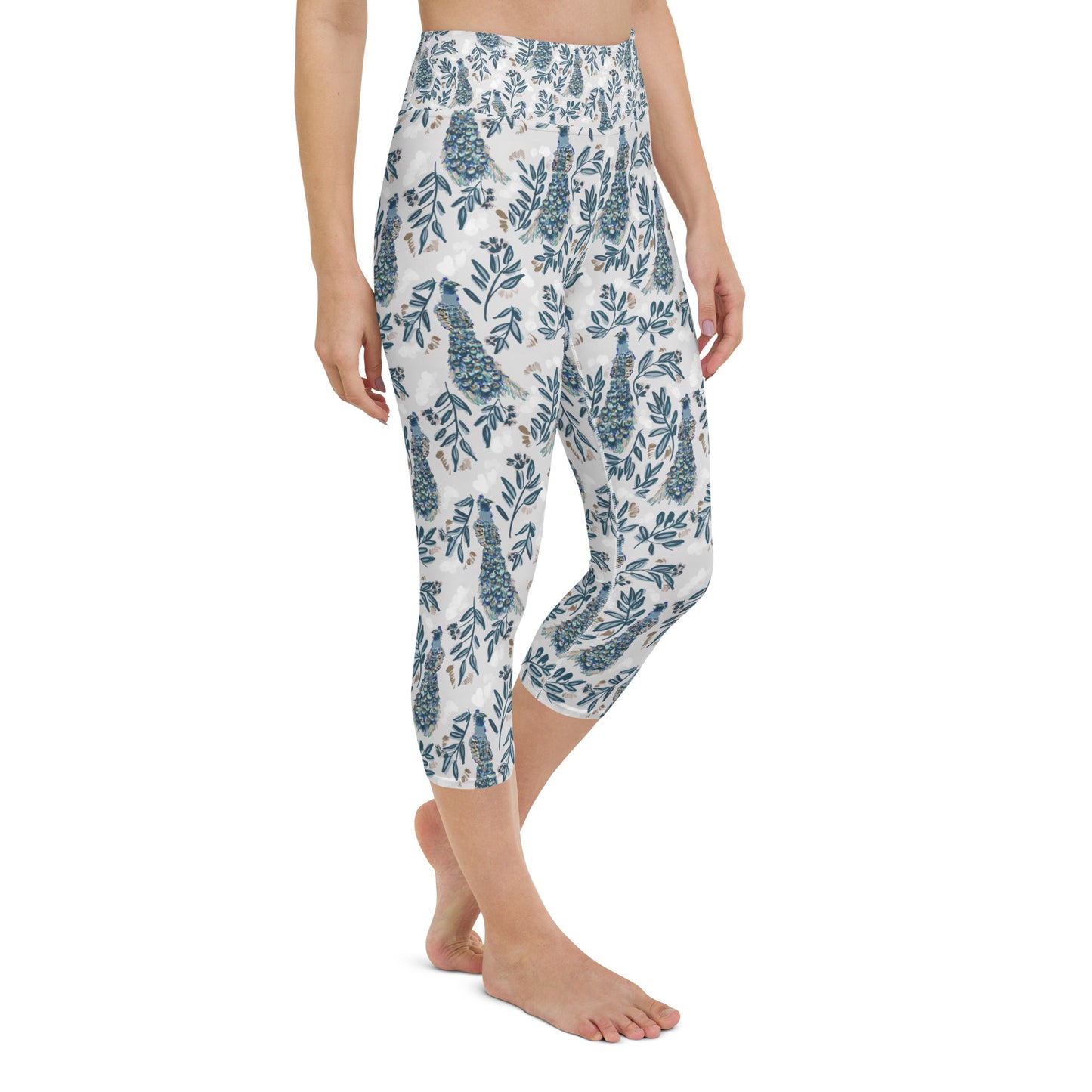 Yoga Capri Leggings -Peacock & Floral