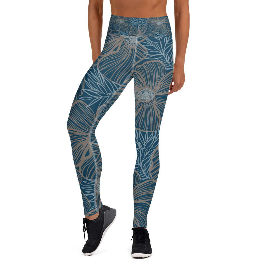 Yoga Leggings  Blue Hibiscus