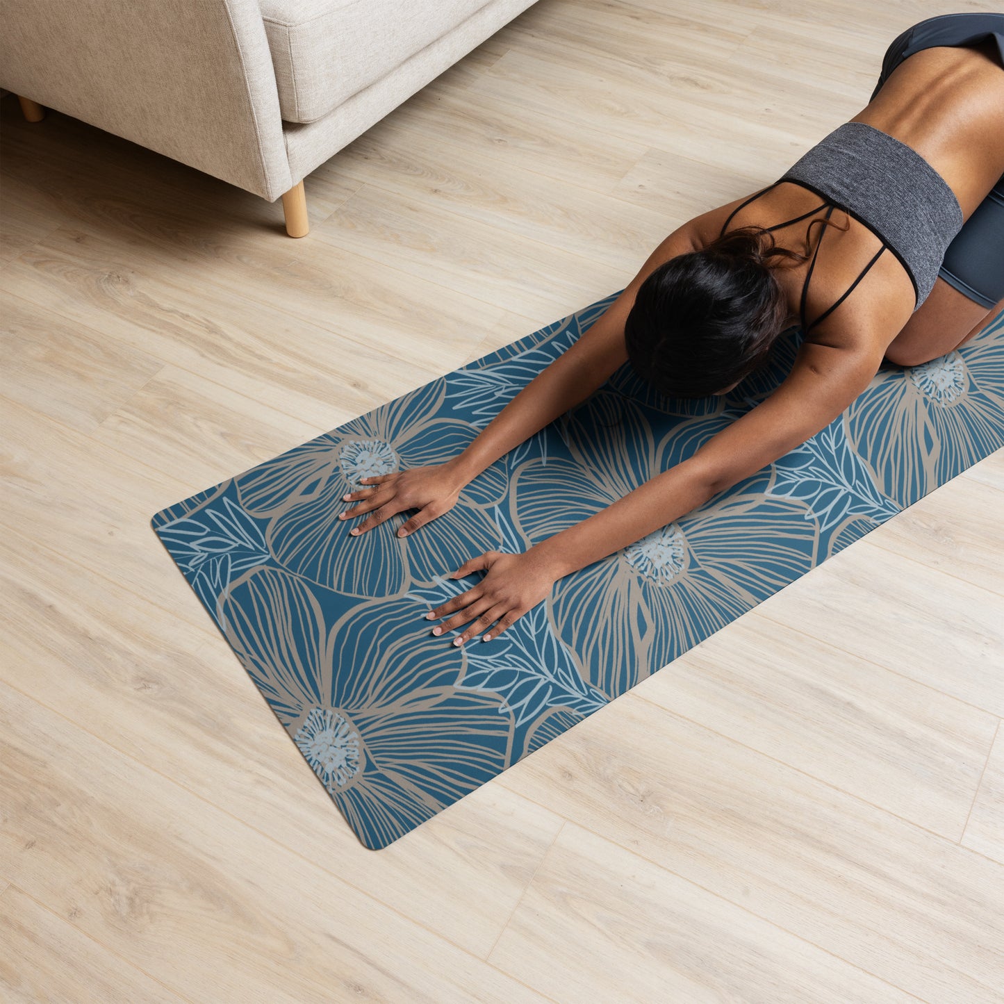 Yoga Mat - Blue  Hibiscus